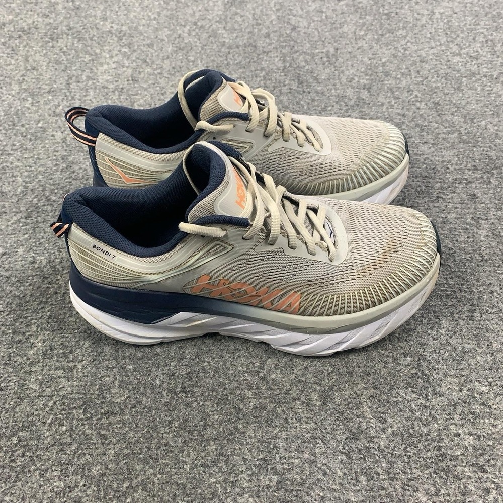 Hoka One One Bondi 7 Shoes Womens Size 8 Beige Running Sneakers Cushioned